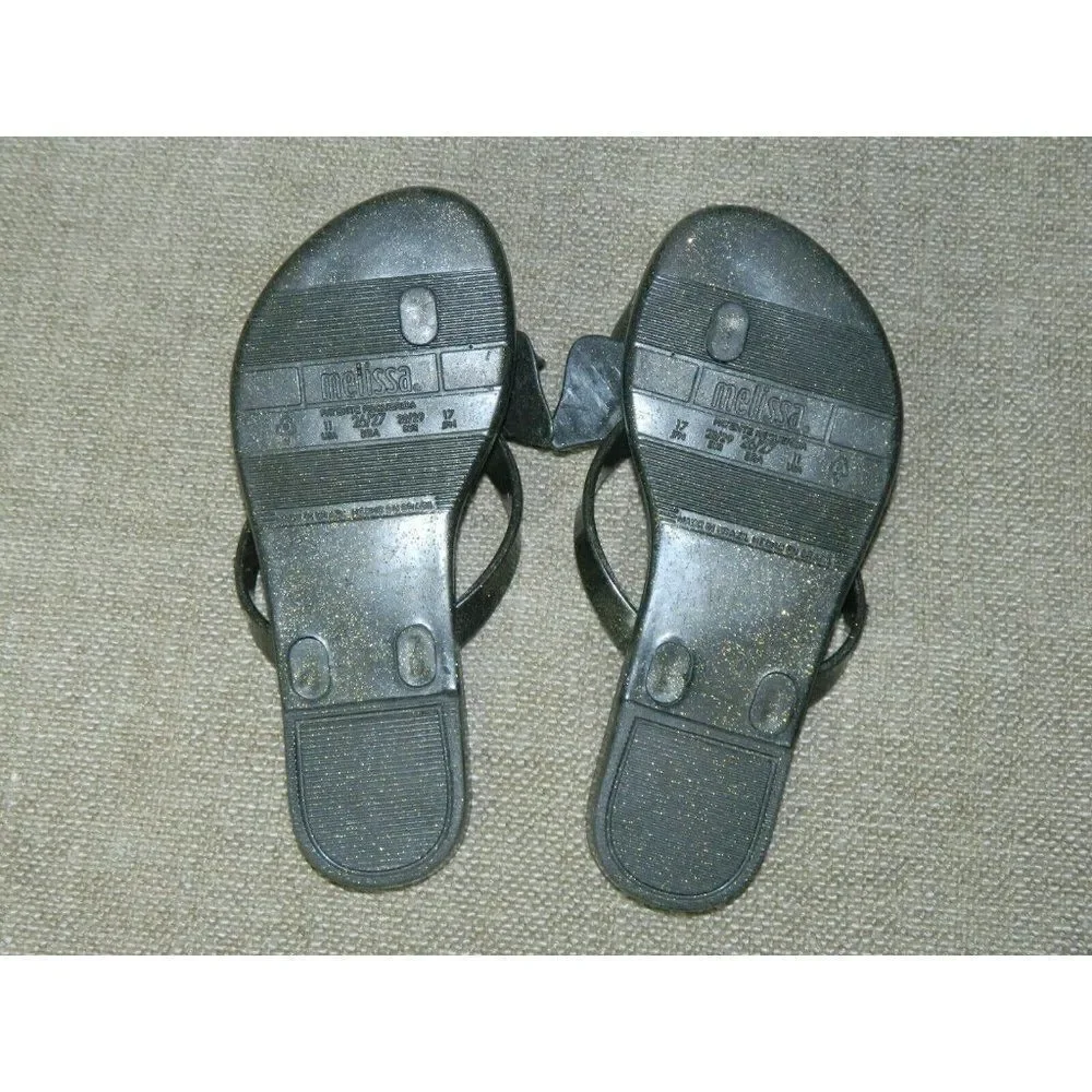 Mini Melissa Mel Flip Flop Black Gold Glitter Scented‎ Bow Sandal Girl's Size 11